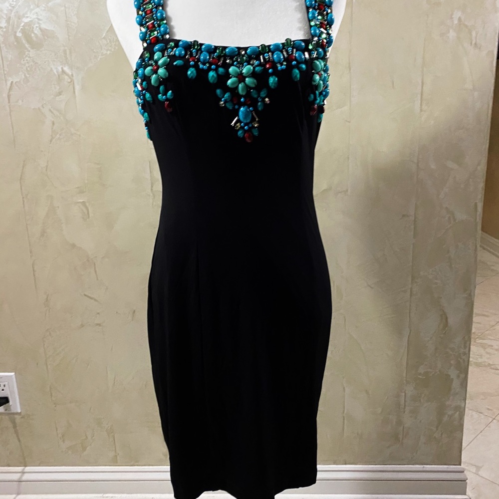 Beautiful Turquoise Stoned on Black Dress